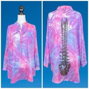 Iron Fist Multicolored Tie-Dye Spine Graphic Oversized Tunic Blouse Size XXL
